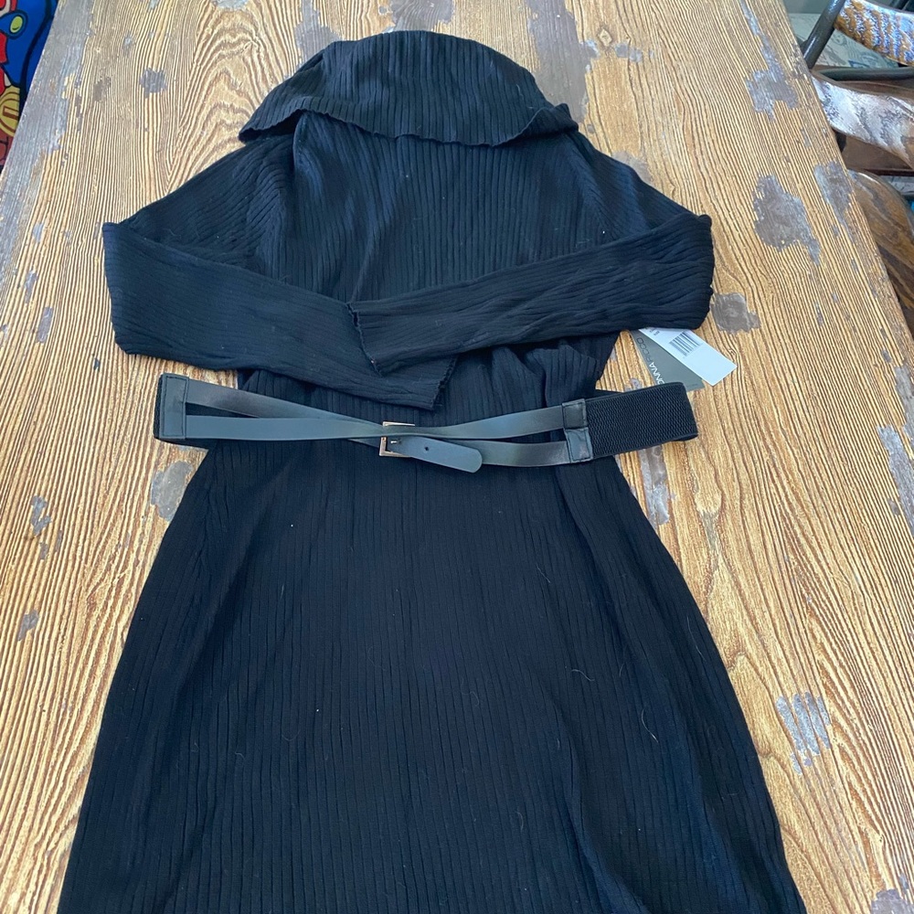 Donna Ricco Ribbed Sweater Dress with Belt and Cowl Neck Size XL